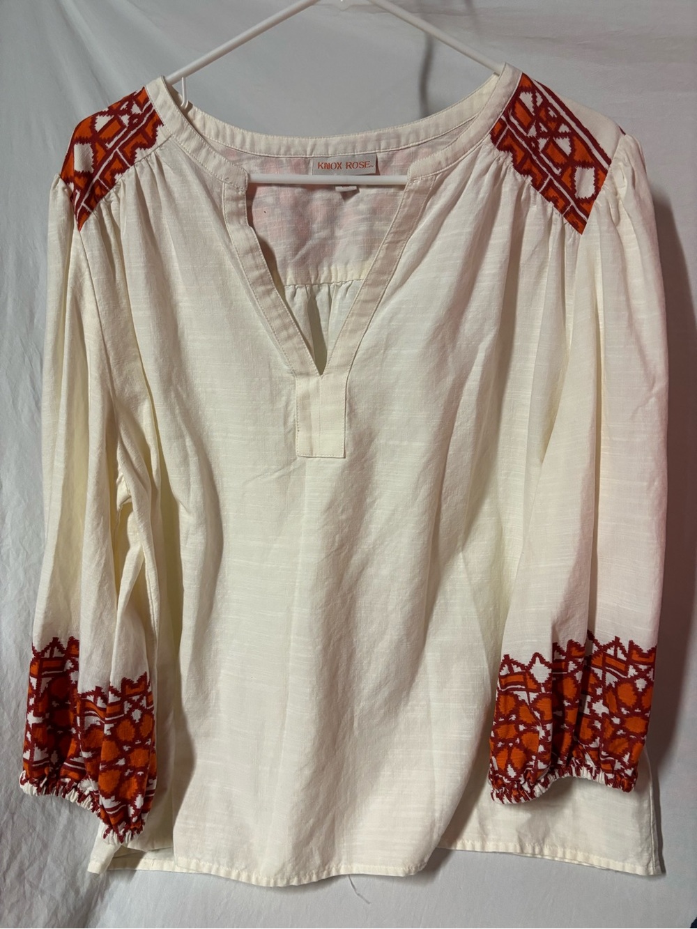 Knox Rose Cream Boho Blouse with Rust Embroidery